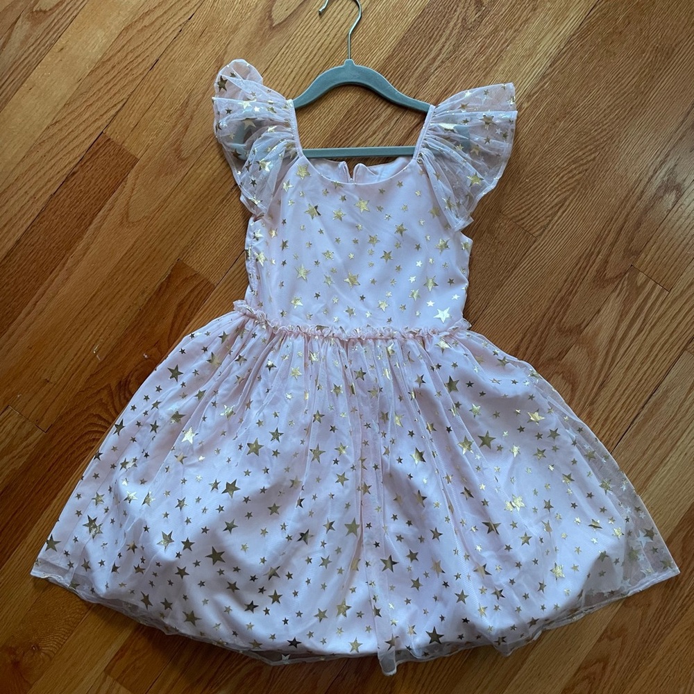 Pippa & Julie Pink and Gold Formal Dress with Flutter Sleeves
